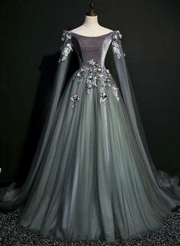 Picture of Charming Tulle with Green Long Party Dresses, Sweet 16 Gown